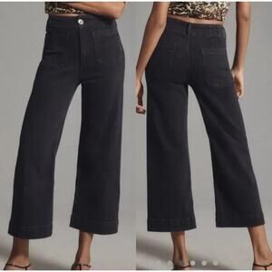 Pilcro The Day Tripper Jeans Womens 31 Black High Rise Wide Leg Crop Denim